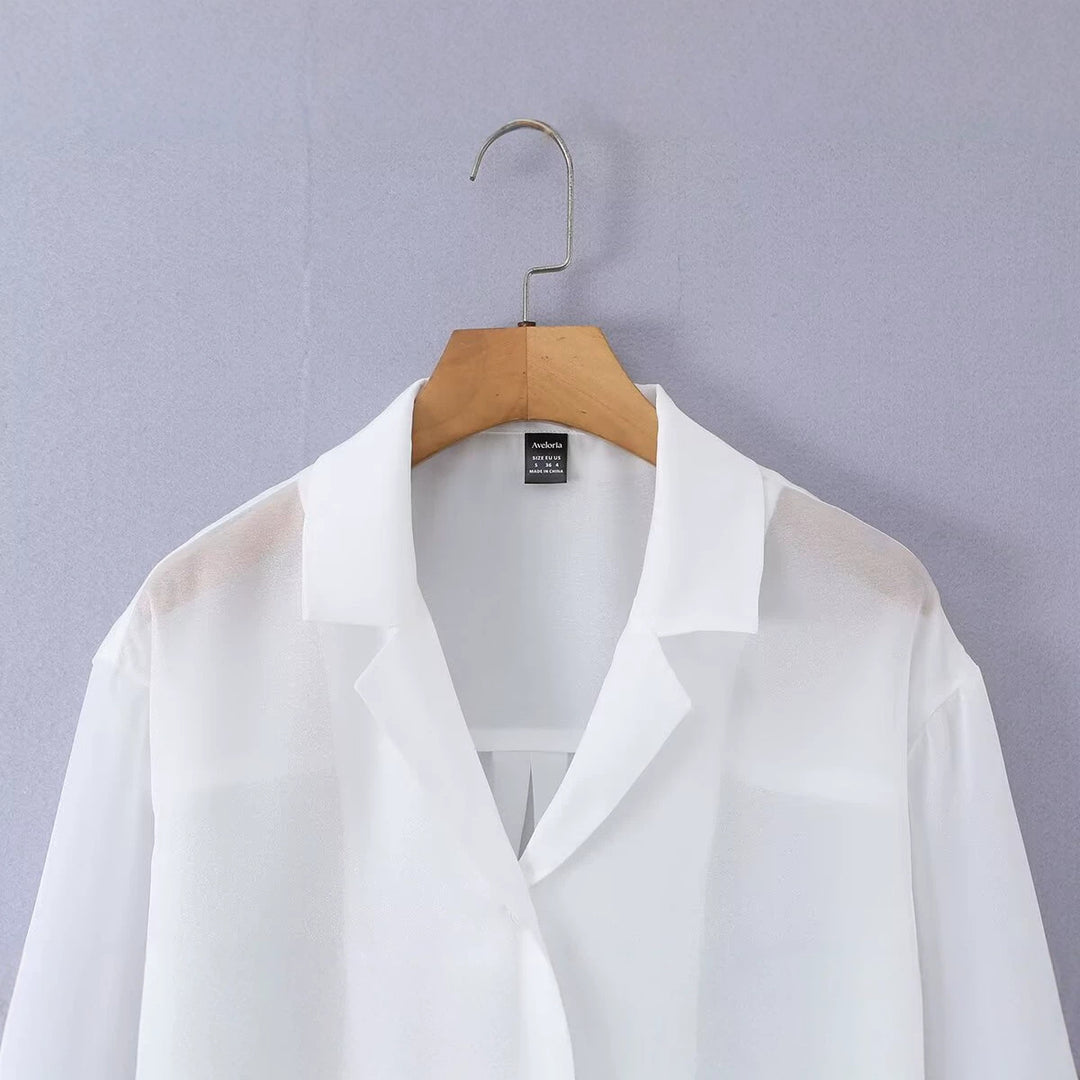 Women's Light Chiffon Shirt Blouse with Oversized Cut and Cuffs Mune Fashion