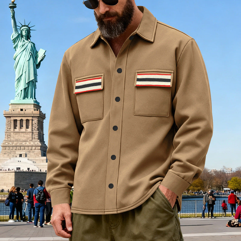Men's overshirt jacket made of heavy cotton blend with chest pockets and contrast stripes Mune Fashion