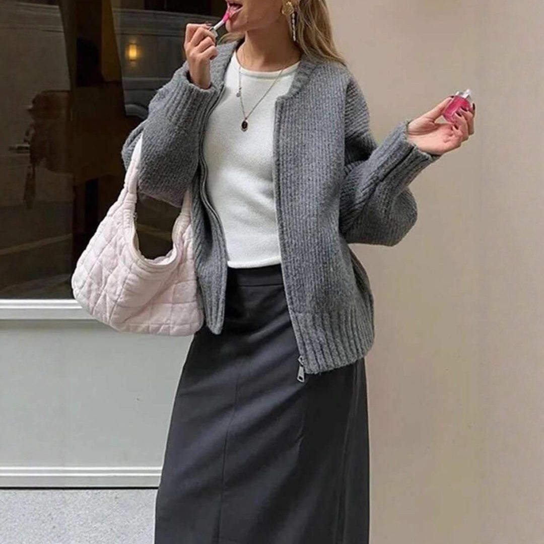 Women's Oversize ribbed short pullover with half zip and dropped shoulder Mune Fashion