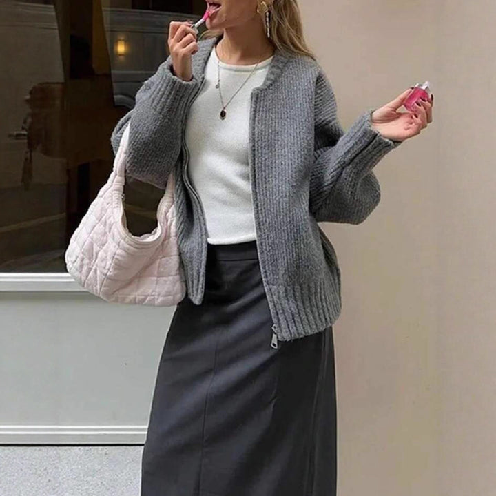 Women's Oversize ribbed short pullover with half zip and dropped shoulder Mune Fashion