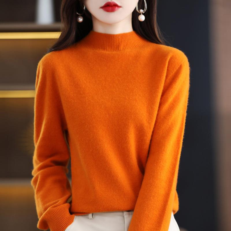 Women's Ultra-Light Mock Neck Fine Knit Sweater in Cashmere Look Mune Fashion