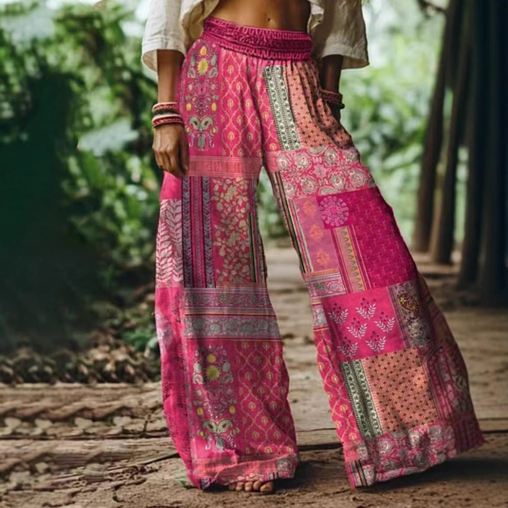 Women's Loose Summer Pants with Colorful Flower and Butterfly Print Mune Fashion