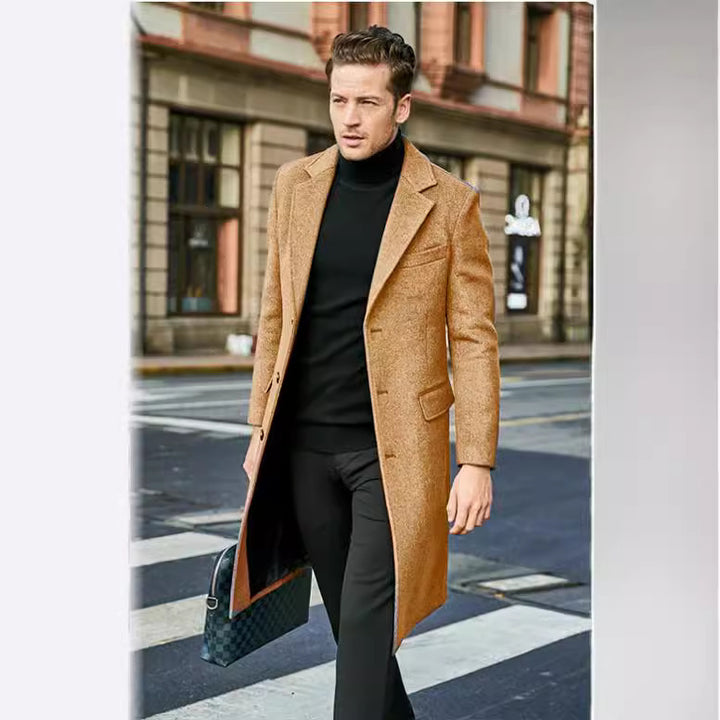 Men's Tailored Wool Blend Coat in Classic Single-Breasted Style Mune Fashion