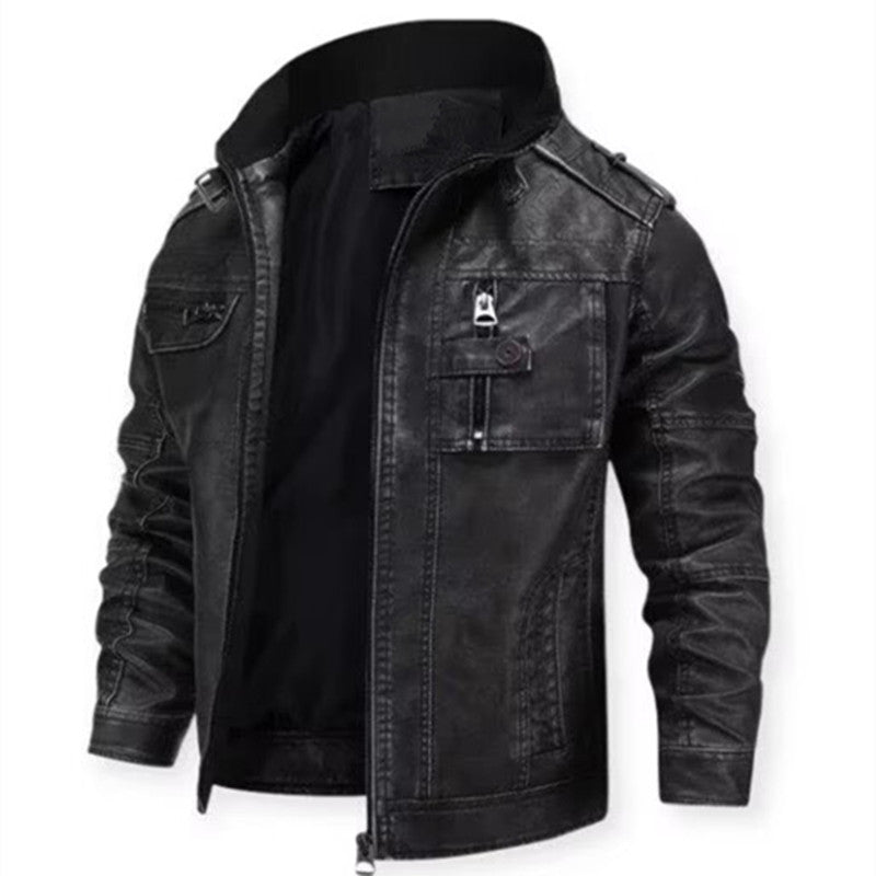 Men's vintage-inspired biker jacket in leather look with utility pockets and stand-up collar Mune Fashion