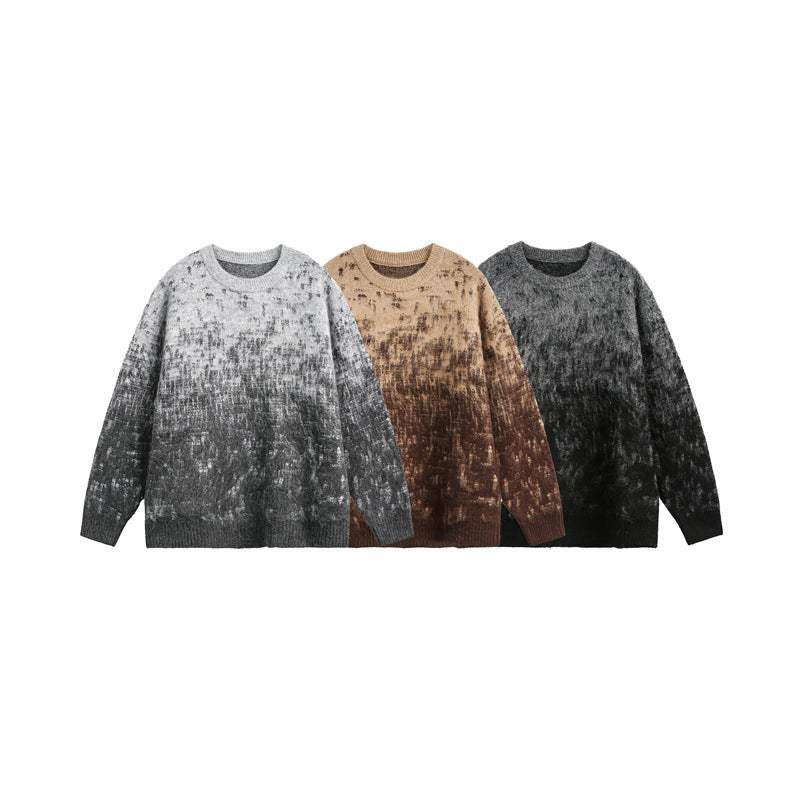 Unisex Oversize Chunky Knit Sweater with Gentle Color Gradient and Round Neck Mune Fashion