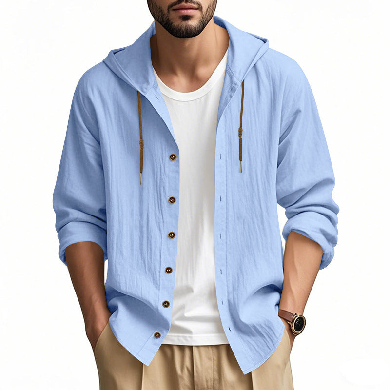 Men's lightweight hooded shirt jacket in linen look with full button placket Mune Fashion