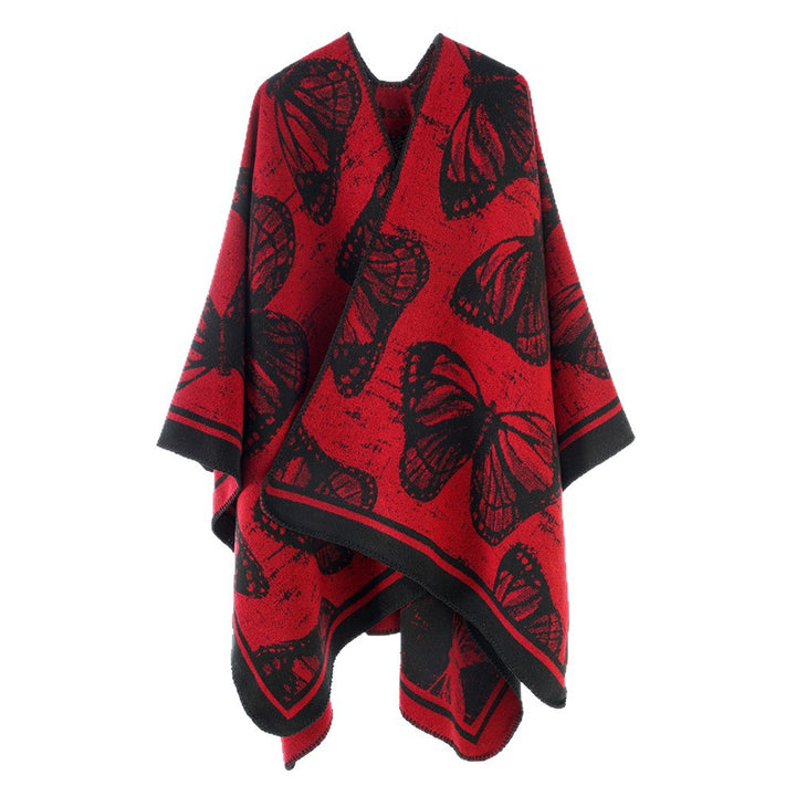 Women's oversized knit overlay in jacquard with butterfly motif and contrasting hem edge Mune Fashion