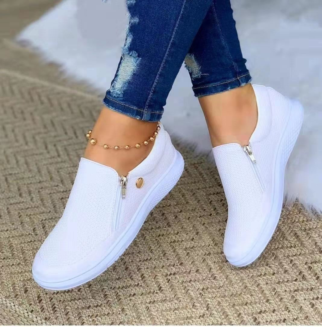 Women's Slip-On Mesh Sneaker with Side Zipper and Thick Rubber Sole Mune Fashion