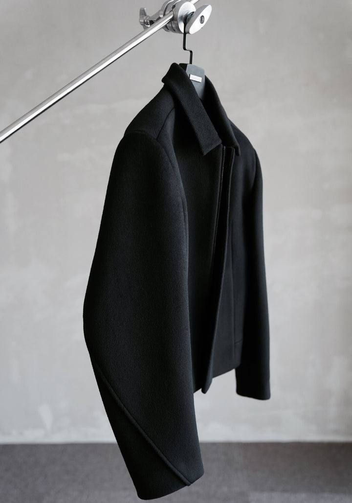 Women Simple Wool Blend Short Coat with Concealed Zipper and Modern Collar Mune Fashion