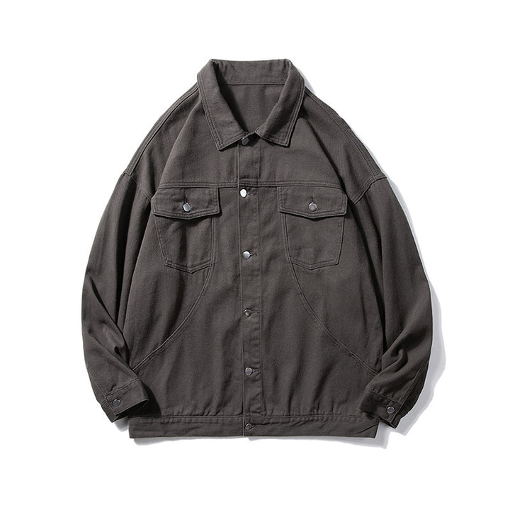 Men's Oversized Canvas Utility Jacket with Snap Front, Patch Chest Pockets, and Raglan Sleeves Mune Fashion