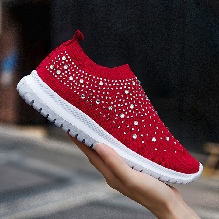 Women's Elastic Sock Sneaker with Rhinestone Studs, Breathable Knit Shaft and Cushioning Comfort Sole Mune Fashion