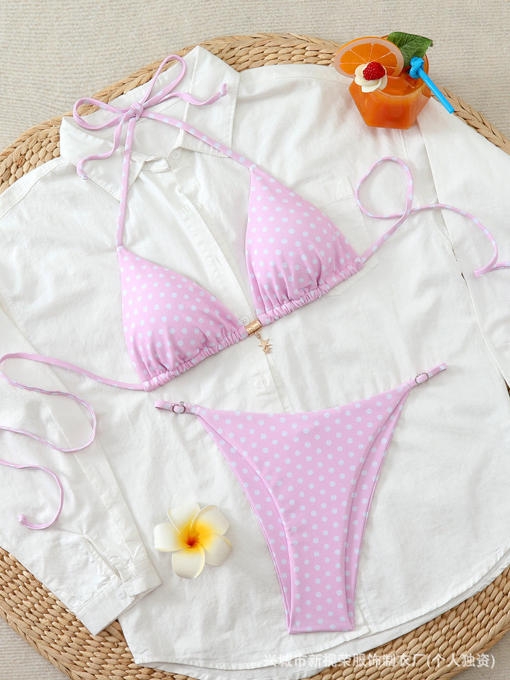 Ladies Colorfully Polka-Dotted Triangle Bikini Mune Fashion