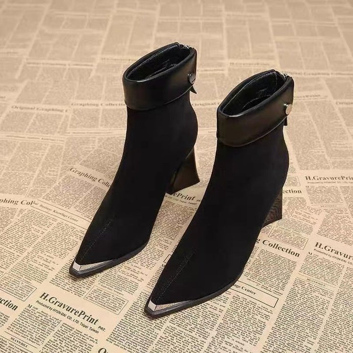 Women Elegant Block Heel Ankle Boots Mune Fashion