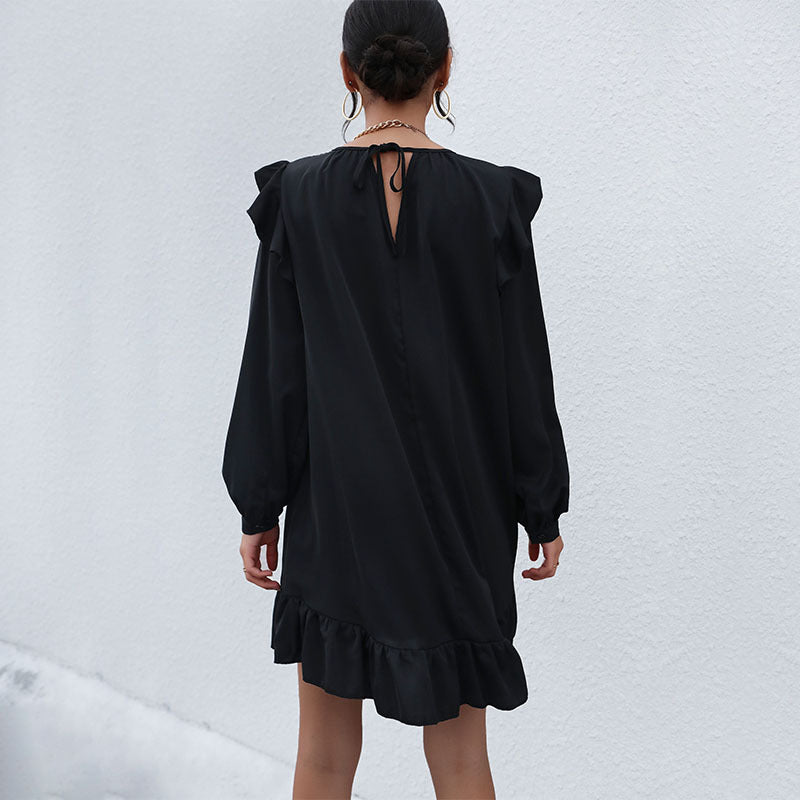 Women’s A-line Mini Dress with Ruffle Shoulders and Ruffle Hem Mune Fashion