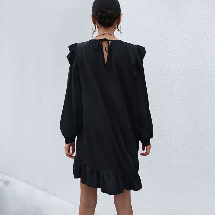 Women's A-line mini dress with flounce sleeves and ruffled hem Mune Fashion