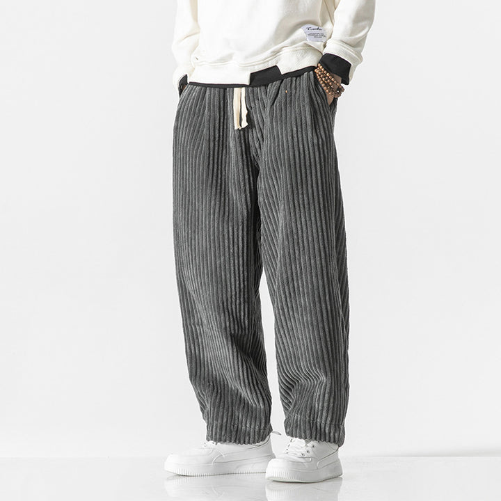 Men's Loose-Fit Corduroy Balloon Pants with Drawstring and Wide Rib Relief Mune Fashion