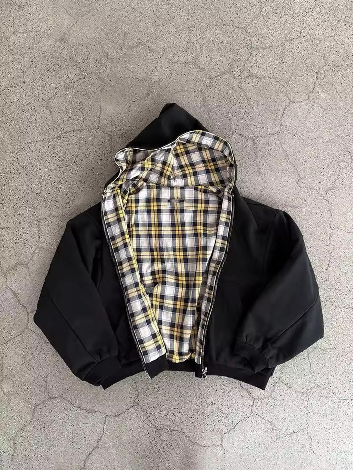 Unisex non-padded hooded jacket with checked flannel lining and zipper Mune Fashion