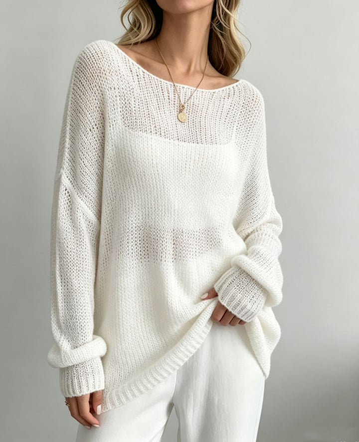Women Oversize Knit Sweater with Transparent Mohair Effect Mune Fashion