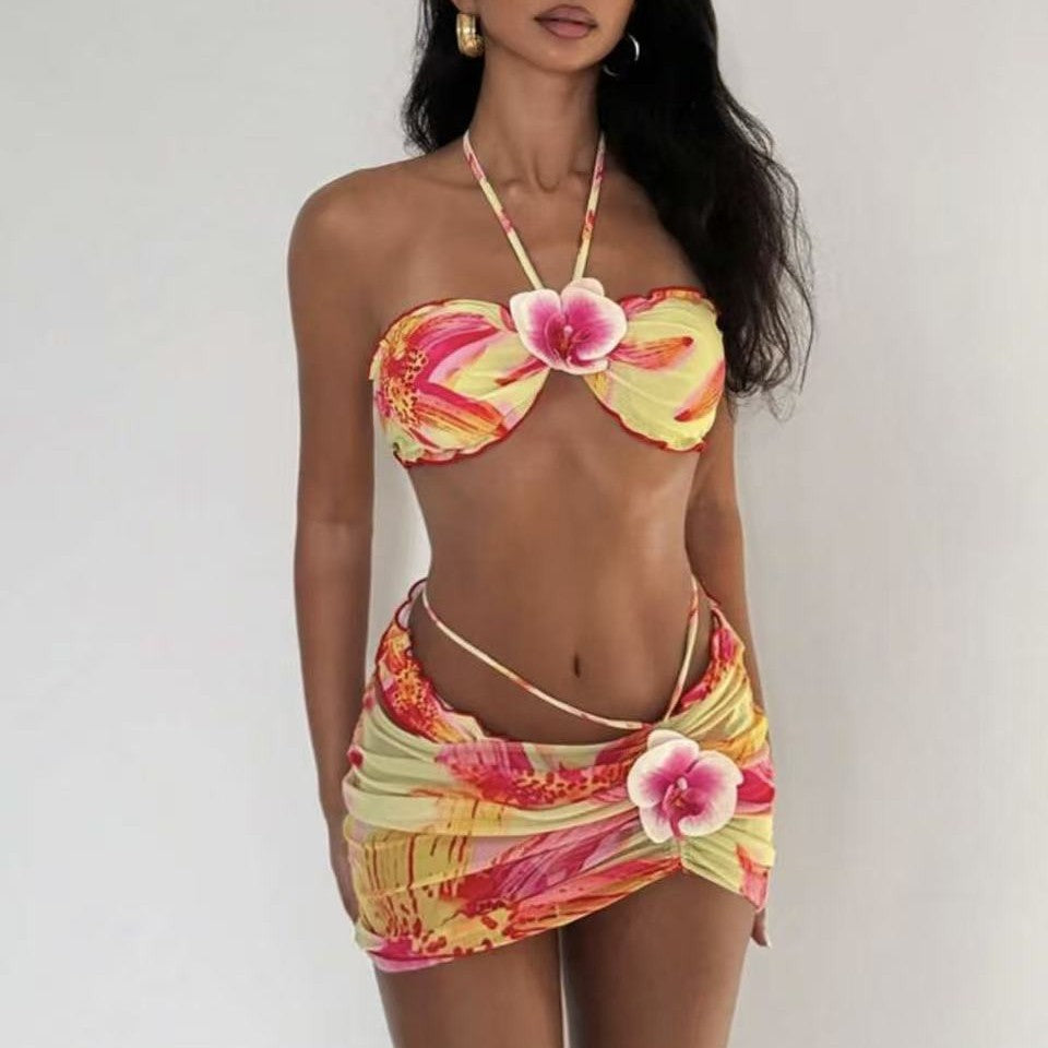 Women's Bikini Set with Floral Wrap Skirt Mune Fashion