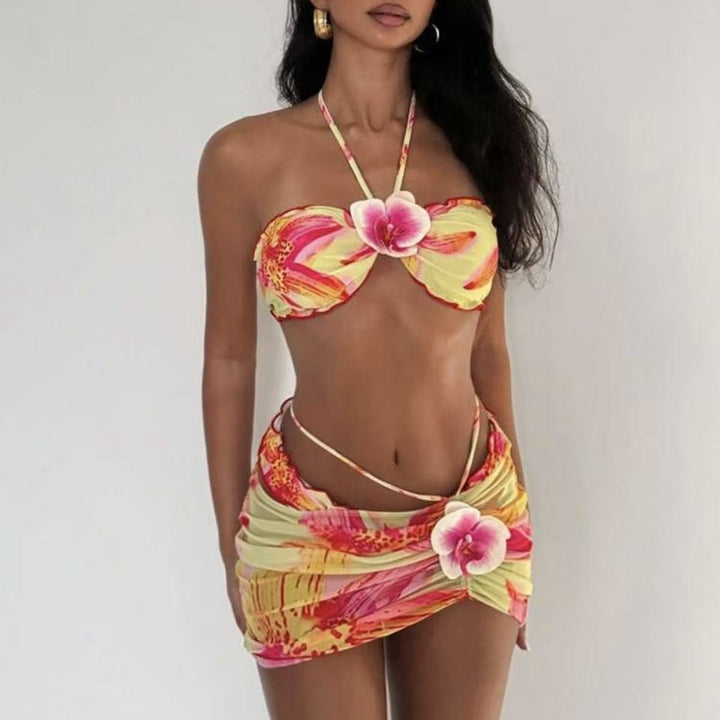 Women's Bikini Set with Floral Wrap Skirt Mune Fashion