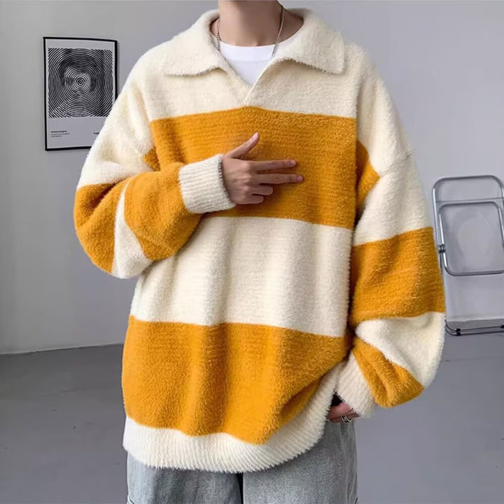 Men's Cozy Chunky Knit Sweater with Modern Stripes Mune Fashion
