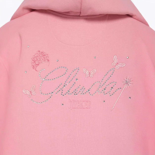 Women's Ruffled Hooded Sweat Jacket with Balloon Sleeves and Rhinestone Logo Mune Fashion