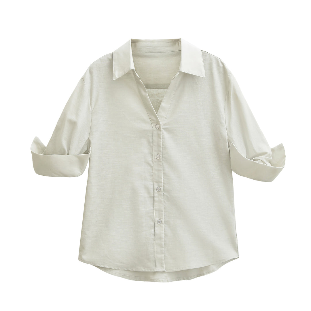 Women's Lightweight Oversized Linen-look Blouse with Kent Collar and Roll-up Sleeves Mune Fashion