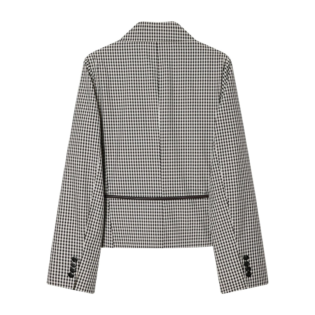 Women's fitted double-breasted blazer with drawstring and checked pattern Mune Fashion