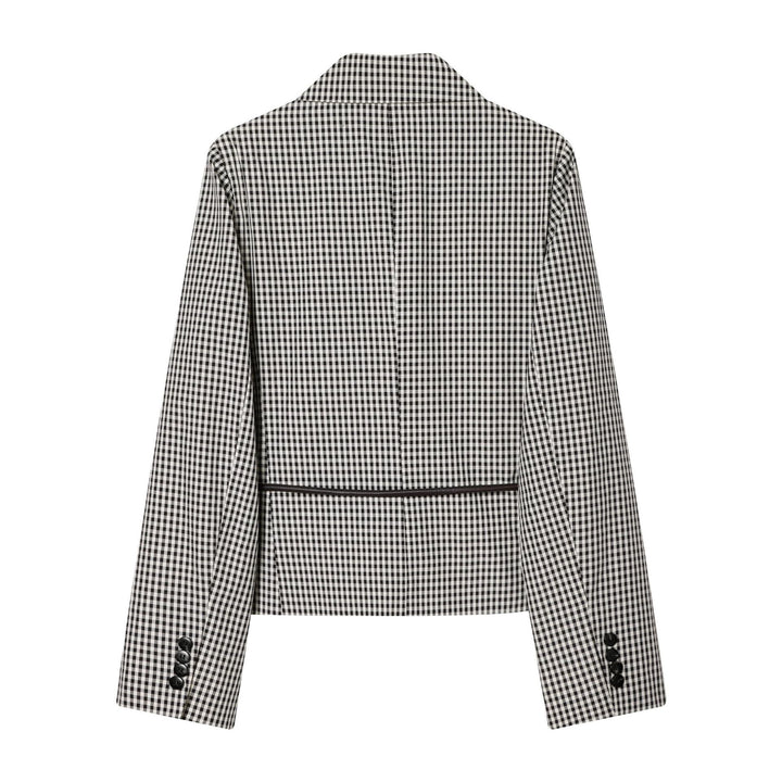 Women's fitted double-breasted blazer with drawstring and checked pattern Mune Fashion