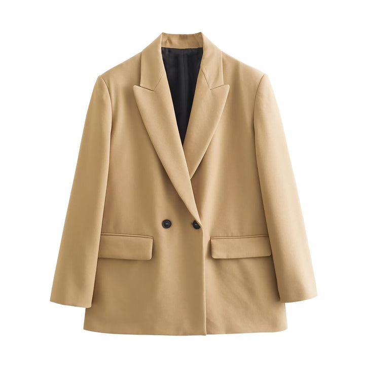 Women's tailored double-breasted blazer with narrow lapels, patch pockets, and clear silhouette Mune Fashion