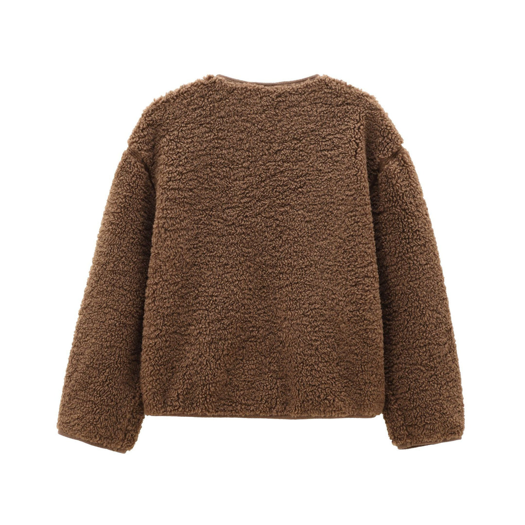 Ladies' short-cut teddy jacket with press stud placket and patch pockets Mune Fashion