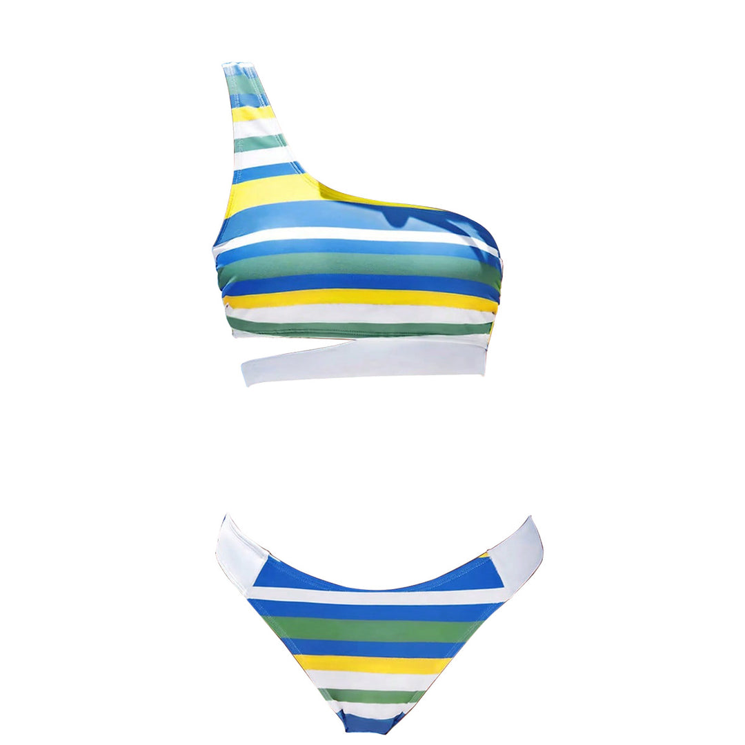 Women One-Shoulder Bikini with trendy stripe pattern Mune Fashion