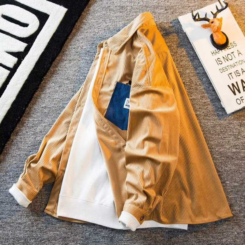 Men's structured cord overshirt with hidden button placket and contrasting inner flap pocket Mune Fashion
