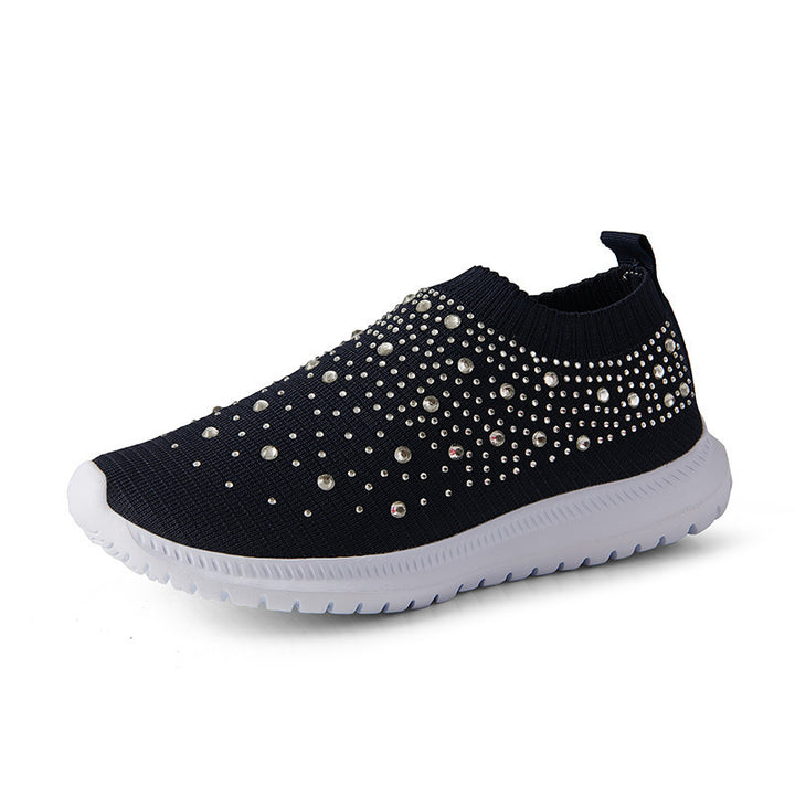 Women's Elastic Sock Sneaker with Rhinestone Studs, Breathable Knit Shaft and Cushioning Comfort Sole Mune Fashion