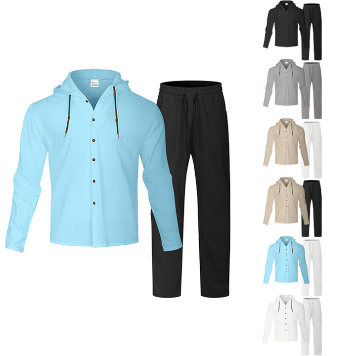 Men's casual hoodie shirt with continuous button placket, decorative drawstring, and relaxed fit Mune Fashion