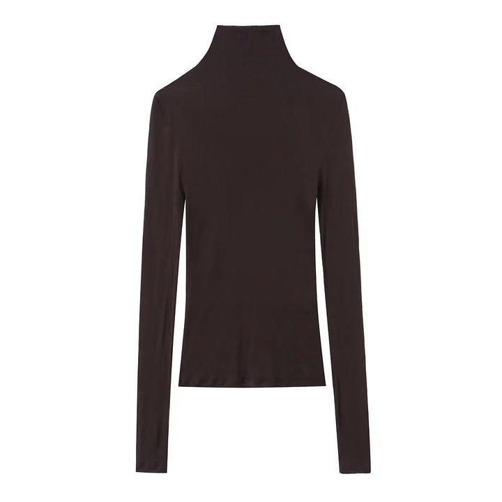 Women Slim Fit Long Sleeve Top with High Roll Neck and Stretch Jersey Mune Fashion
