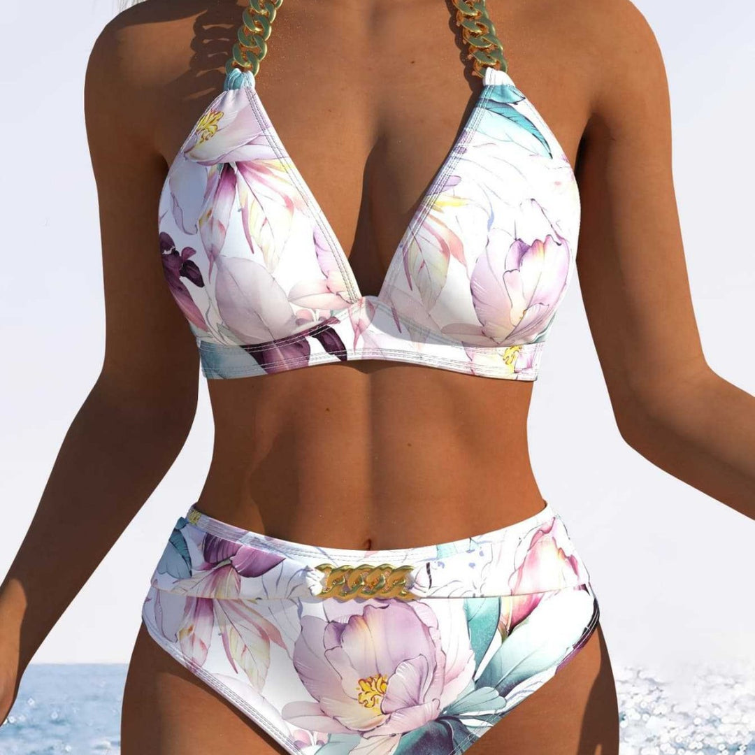 Women's Triangle Bikini with Adjustable Ties and Trendy Wave Pattern Mune Fashion
