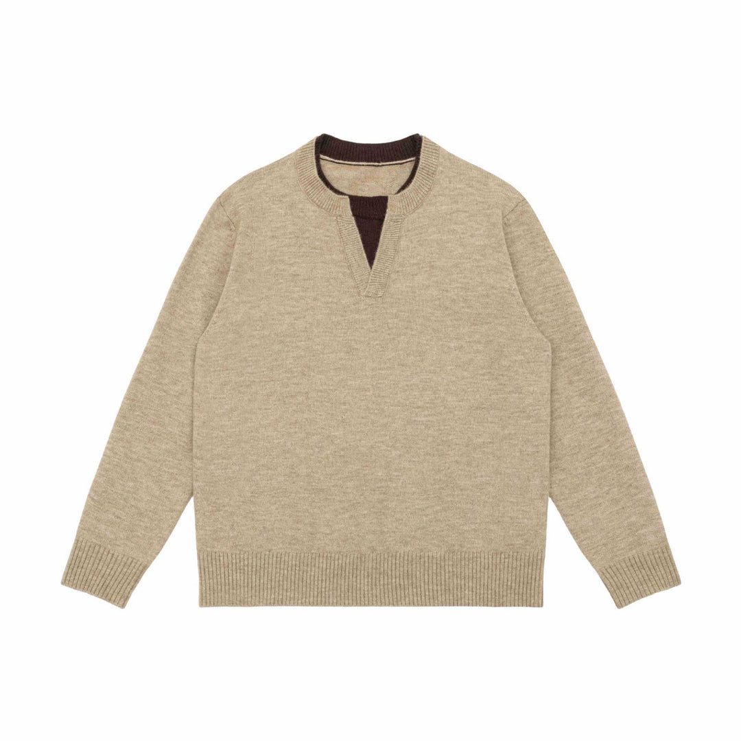 Unisex Chunky Knit Sweater with V-Notch Neckline and Contrasting Inner Trim Mune Fashion