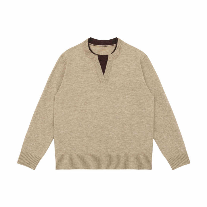 Unisex Chunky Knit Sweater with V-Notch Neckline and Contrasting Inner Trim Mune Fashion