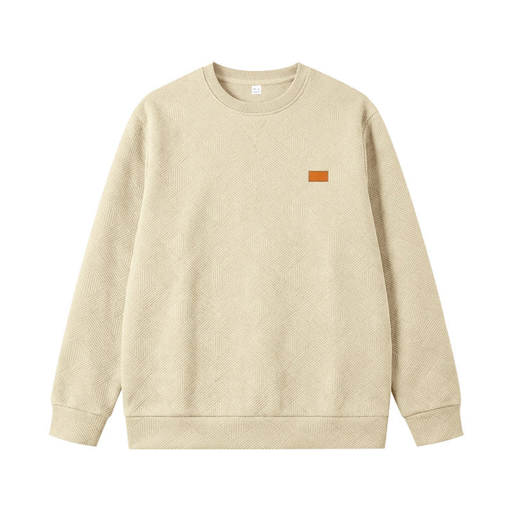 Unisex Textured Cotton Crewneck Sweatshirt with Diamond Structure and Leather Patch Mune Fashion