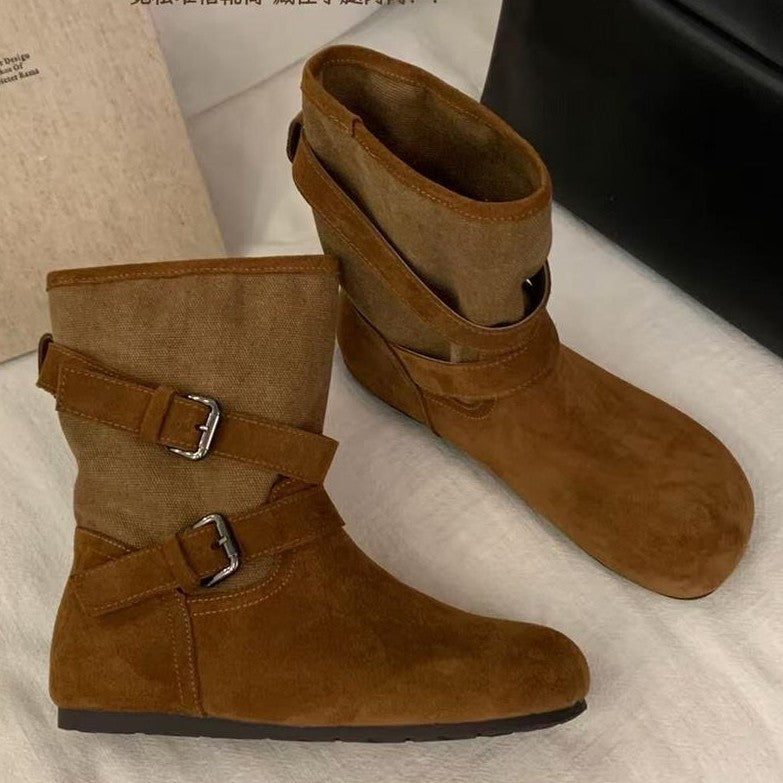 Women Comfortable Ankle Boots with Decorative Straps Mune Fashion