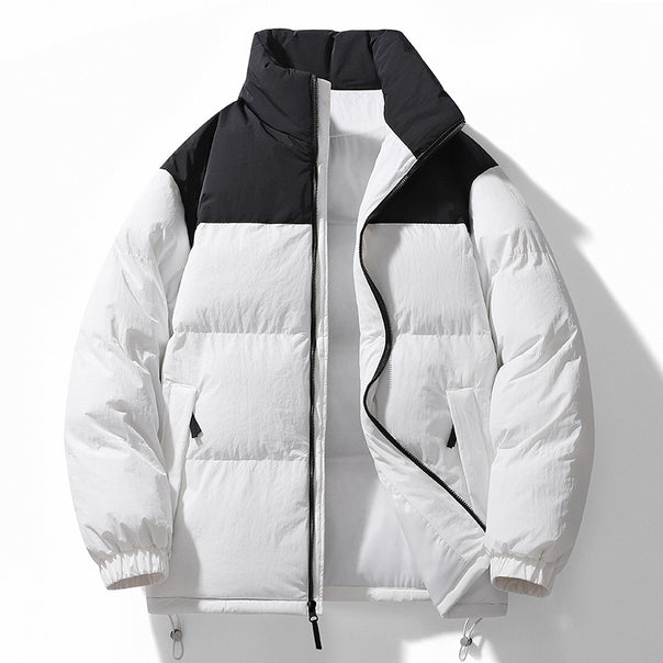 Men's Padded Quilted Jacket with High Collar, Drawstring Hem and Contrast Panel Mune Fashion