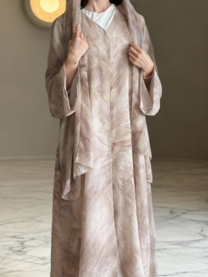 Women's long flowing hooded kaftan dress with wide sleeves and multi-layer chiffon Mune Fashion