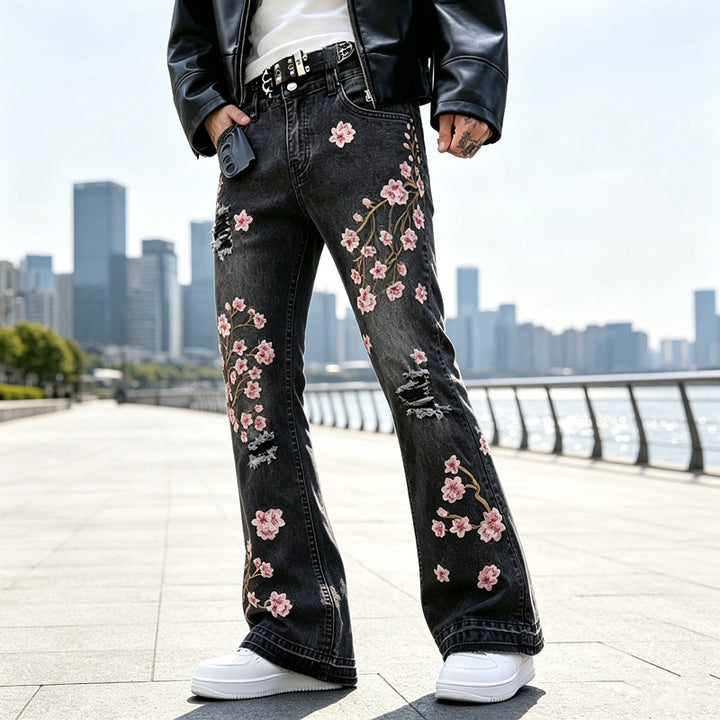 Women's Fashion Flared Jeans with Floral Embroidery Mune Fashion