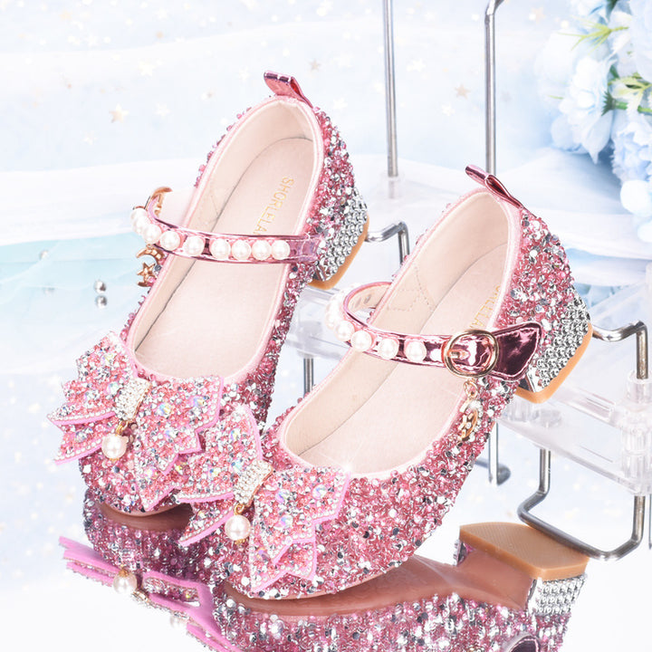 Girls Glittering Mary Jane Shoes with Decorative Bows Mune Fashion