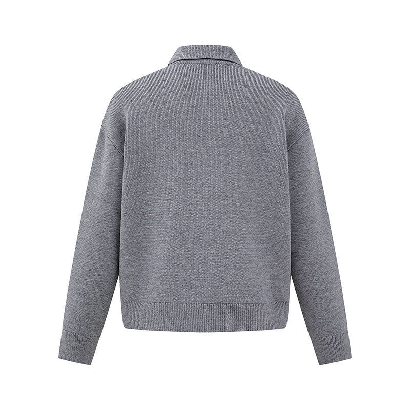 Men's Boxy Knit Sweater with Polo Collar and Half Button Placket Mune Fashion