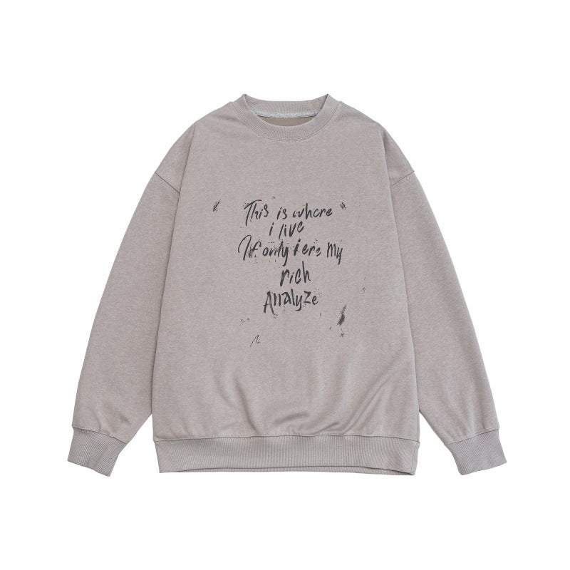Unisex Loose Oversized Sweatshirt with Worn Script Print, Ribbed Cuffs, and Relaxed Fit Mune Fashion