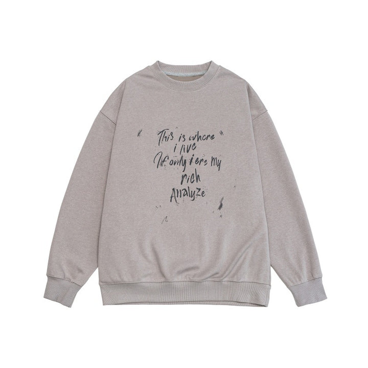 Unisex Loose Oversized Sweatshirt with Worn Script Print, Ribbed Cuffs, and Relaxed Fit Mune Fashion