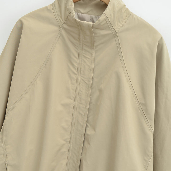 Women's Lightweight Rain and Wind Jacket with Stand Collar, Concealed Zipper and Elastic Hem Mune Fashion