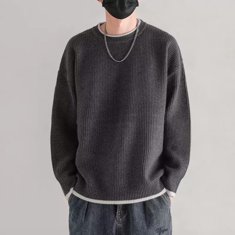 Men's Stylish Rib Knit Sweater with Crew Neck Mune Fashion